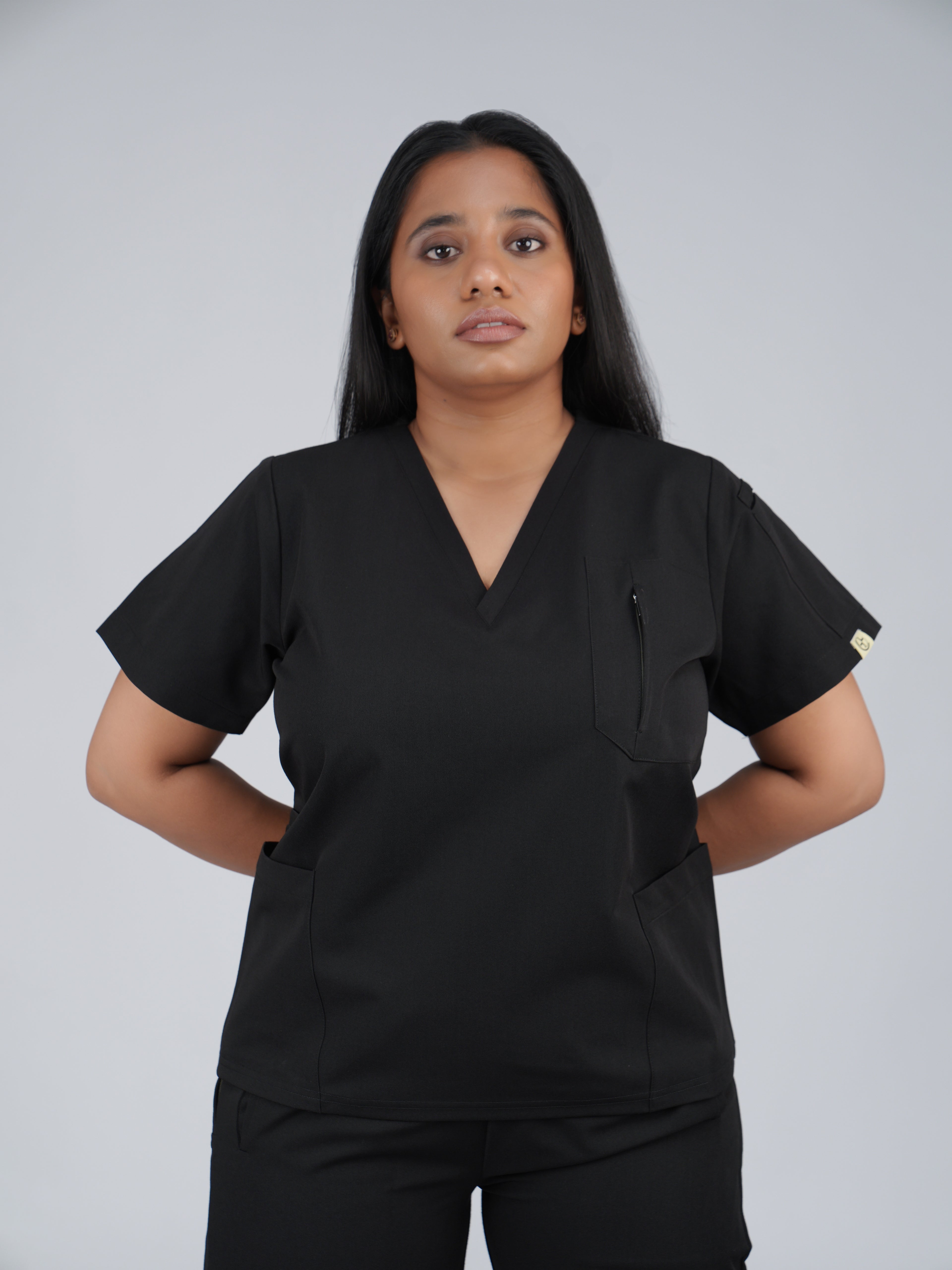 Edg premium scrub top for doctors - Black Magic - worn on model