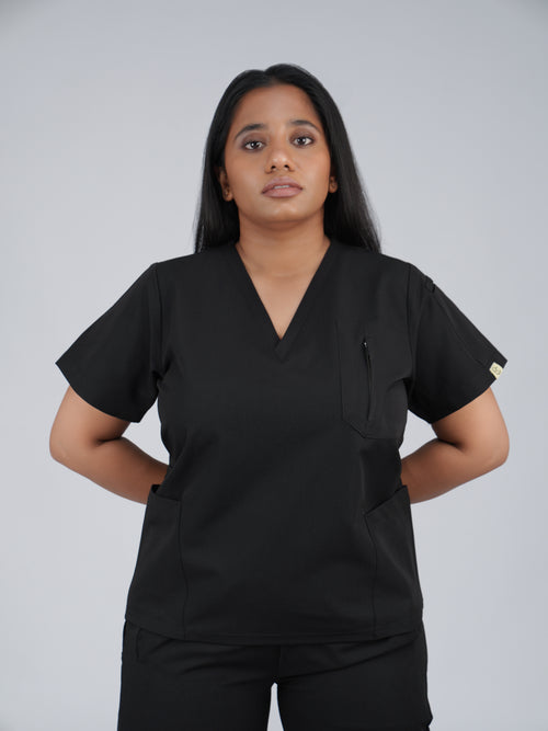 Edg premium scrub top for doctors - Black Magic - worn on model