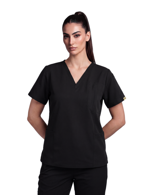 Edg premium scrub top for doctors - Black Magic - worn on model