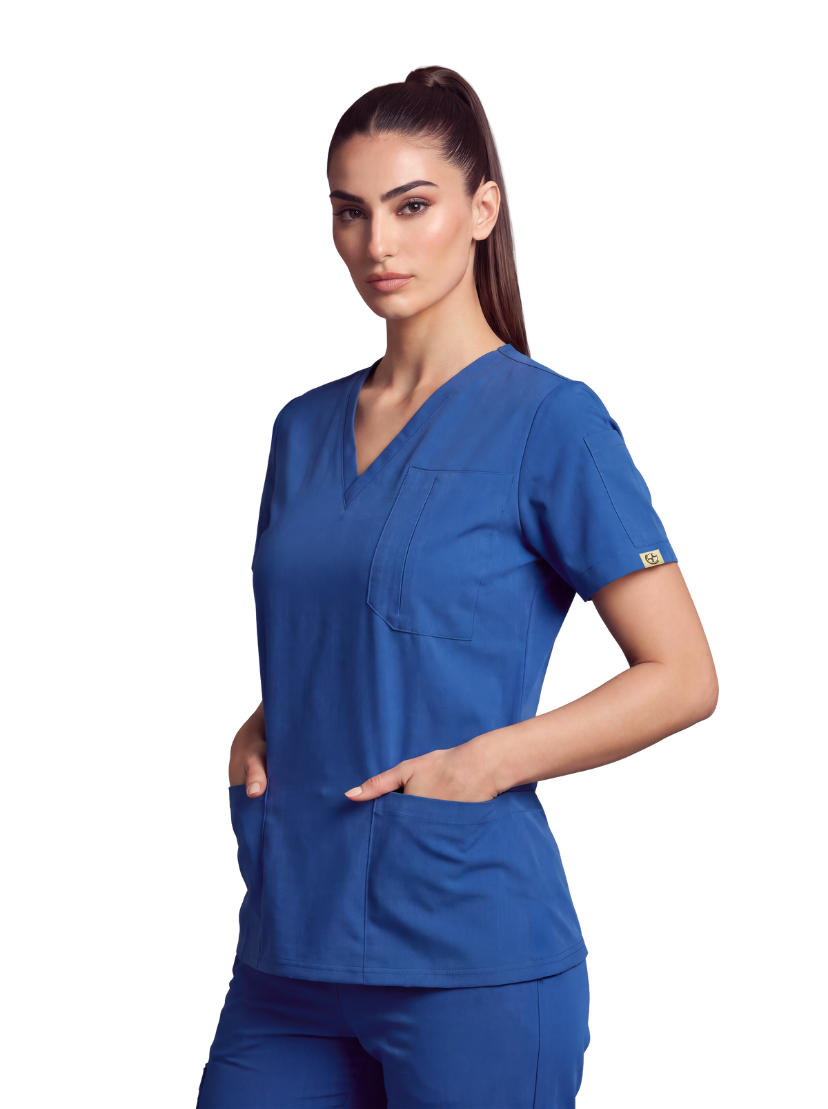 Edg premium scrub top for doctors - Blue Horse - side view