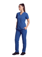 Edg premium scrub top for doctors - Blue Horse - worn - fullview