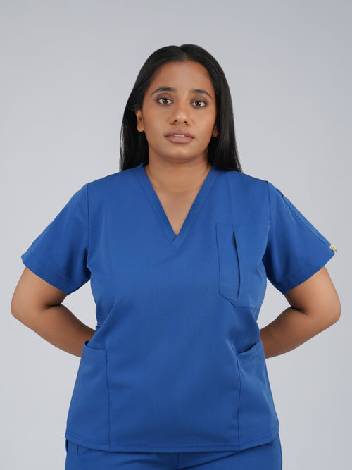 Edg premium scrub top for doctors - Blue Horse - worn on model