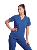 Edg premium scrub top for doctors - Blue Horse - worn on model