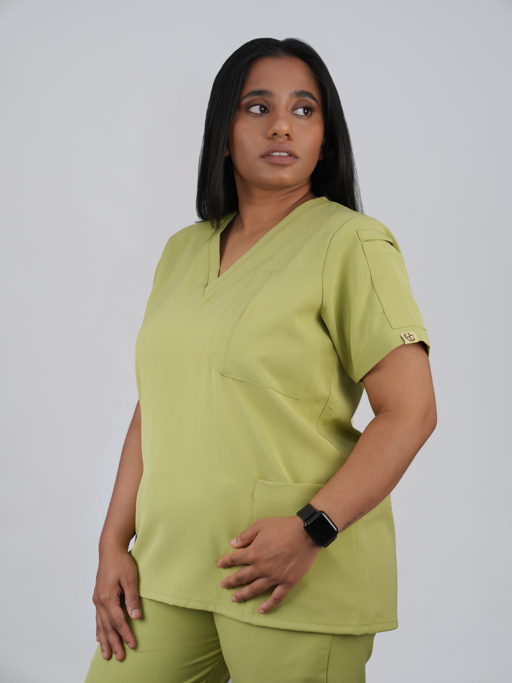 Edg premium scrub top for doctors - Cactus Candy - three-quarter side view