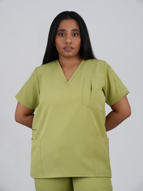 Edg premium scrub top for doctors - Cactus Candy - model - front view