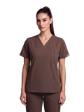 Edg premium scrub top for doctors - Mud Bath - three-quarter side pocket view