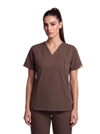 Edg premium scrub top for doctors - Mud Bath - three-quarter side pocket view