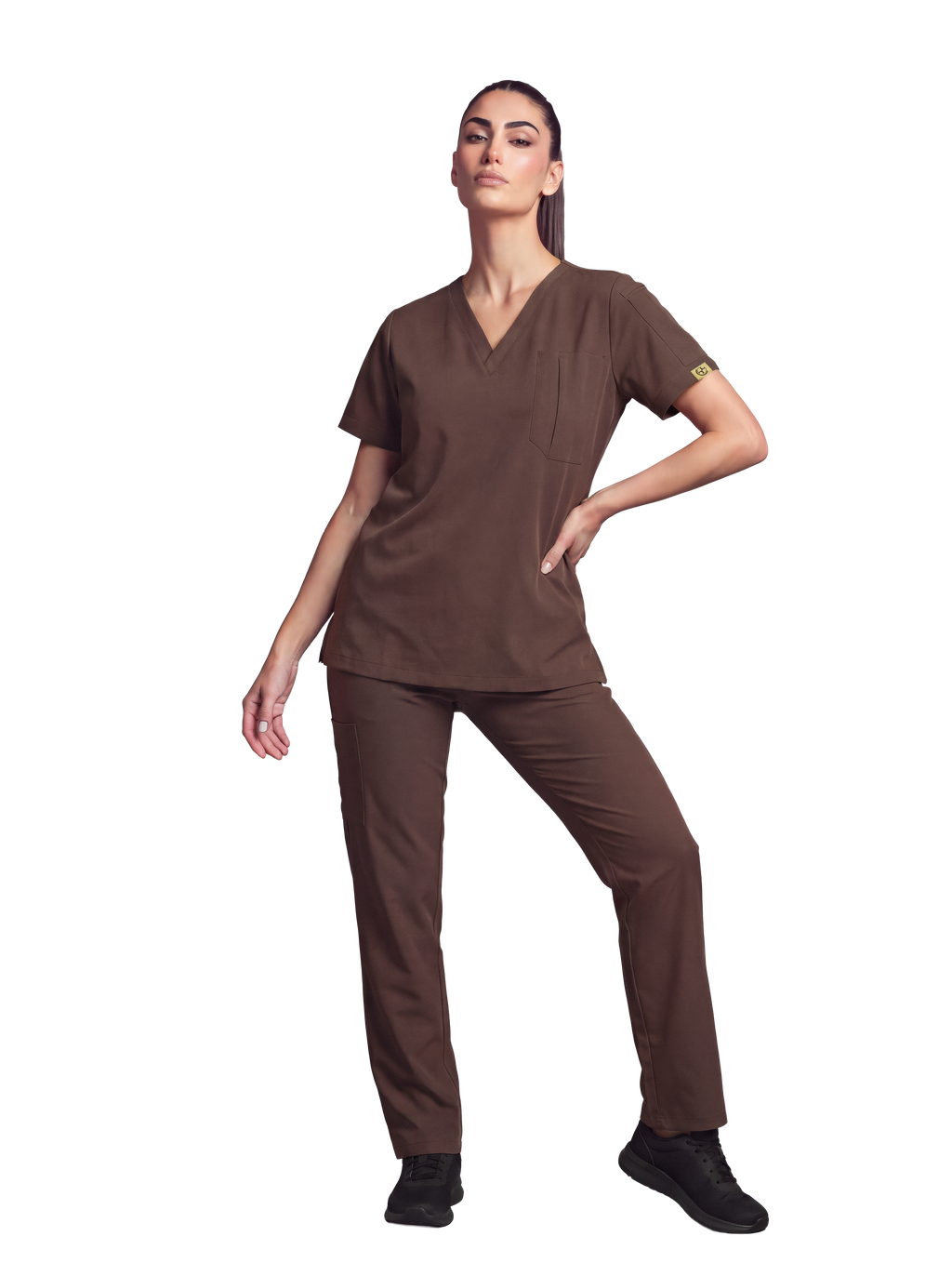 Edg premium scrub top for doctors - Mud Bath - worn on model - full view