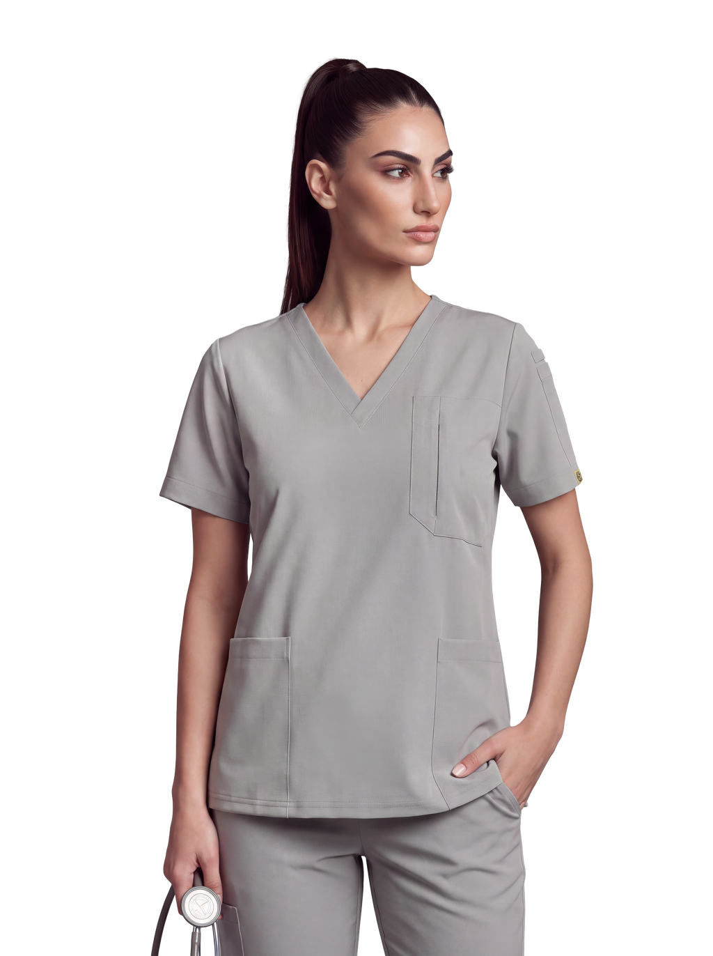 Edg premium scrub top for doctors - Pigeon Ash - front view