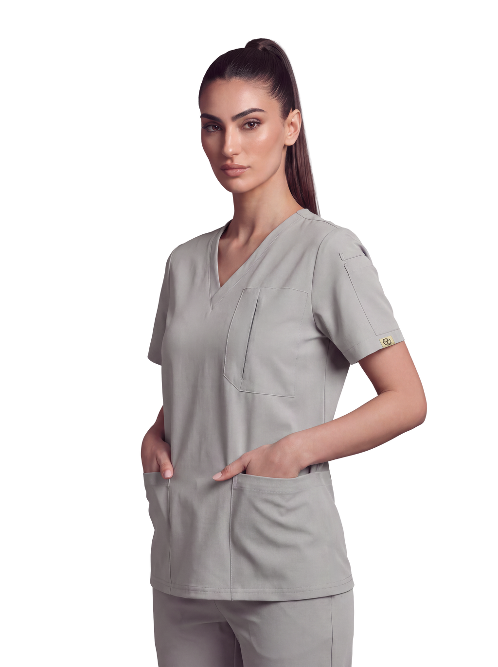 Edg premium scrub top for doctors - Pigeon Ash - three-quarter side view