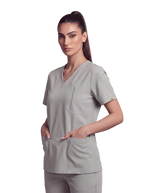 Edg premium scrub top for doctors - Pigeon Ash - three-quarter side view