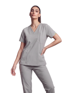 Edg premium scrub top for doctors - Pigeon Ash - worn on model