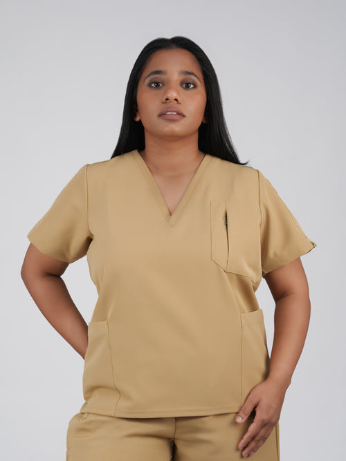Edg premium scrub top for doctors - Sand Skin - model front