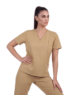Edg premium scrub top for doctors - Sand Skin - model front