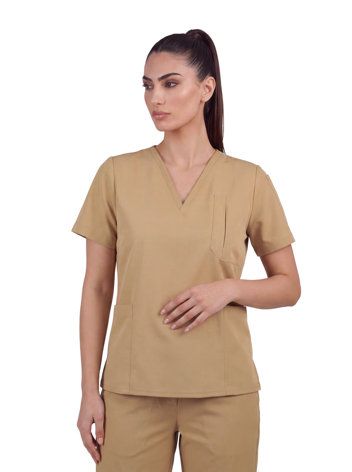 Edg premium scrub top for doctors - Sand Skin - worn on model
