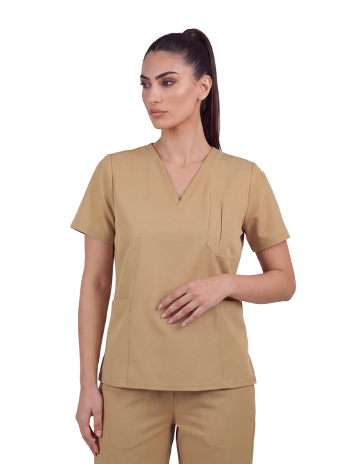 Edg premium scrub top for doctors - Sand Skin - worn on model