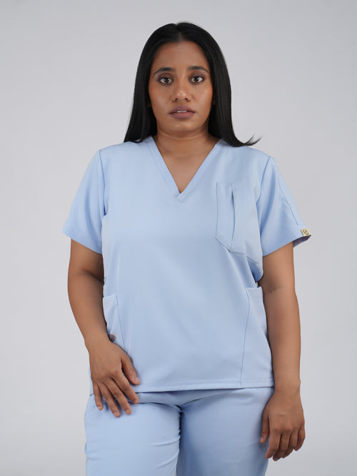 Edg premium scrub top for doctors - Soft Cloud - model front