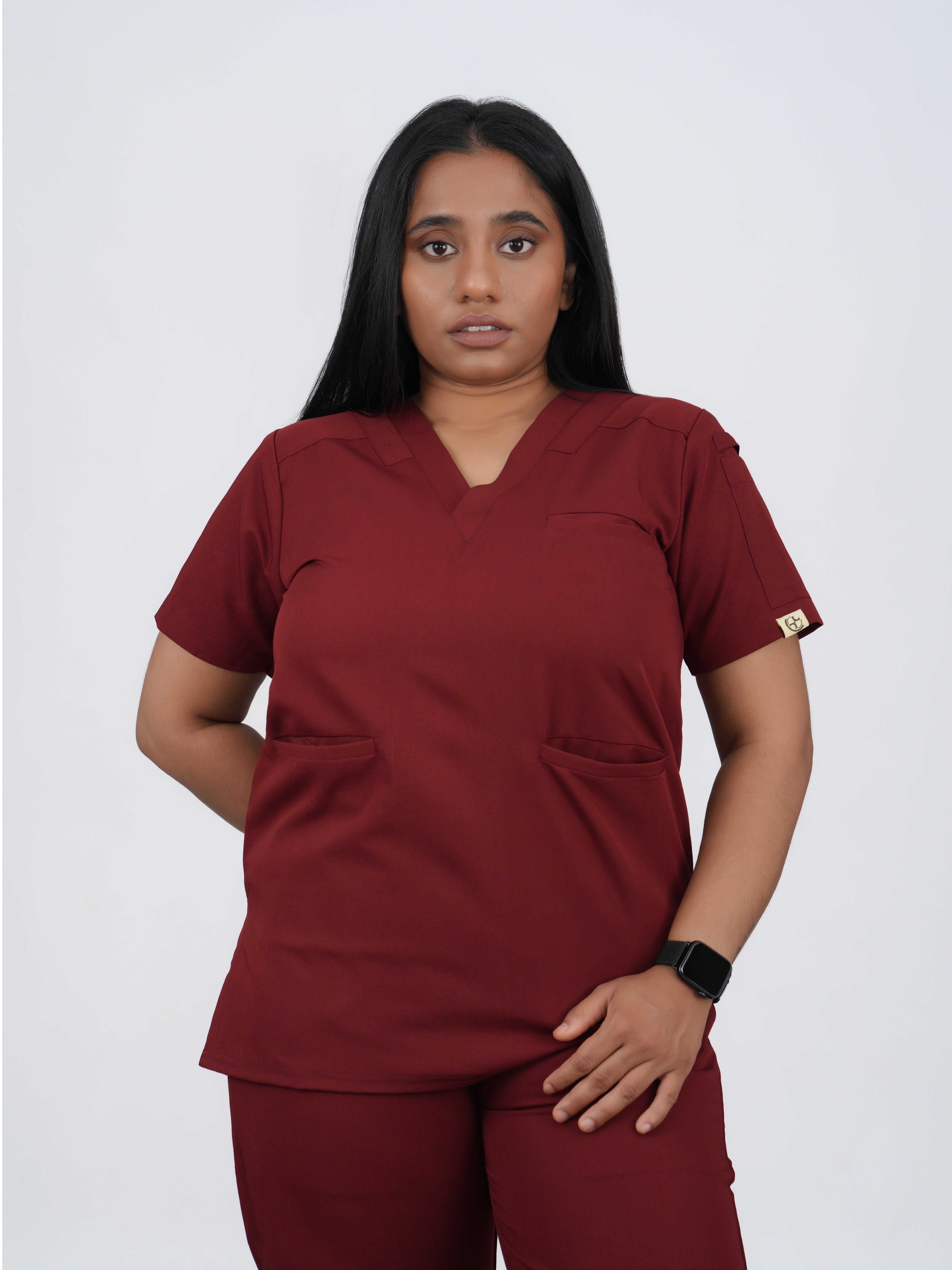 Splet premium scrub top for doctors - Cherry Jam- front view