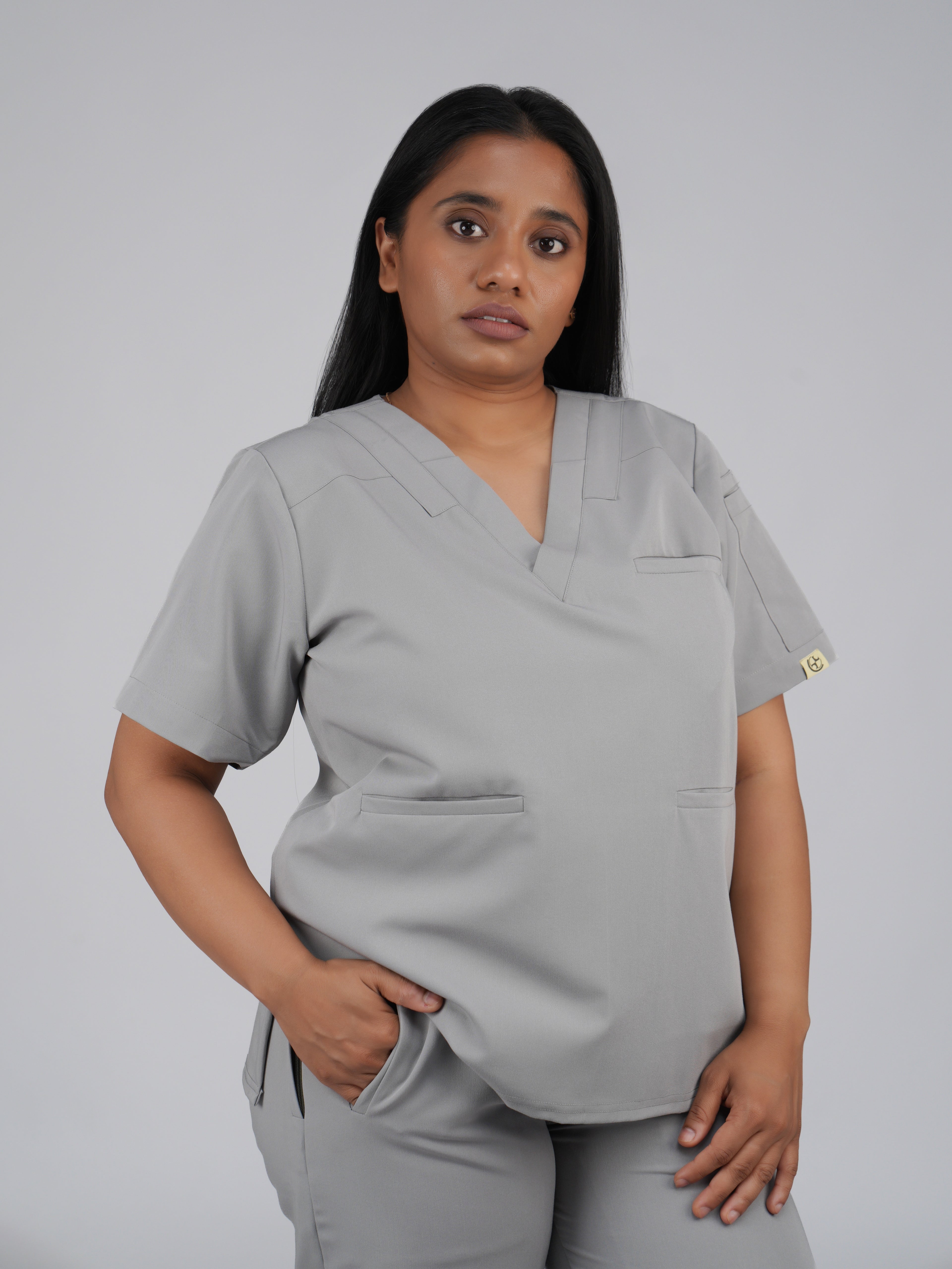 Splet premium scrub top for doctors - Pigeon Ash - worn on model