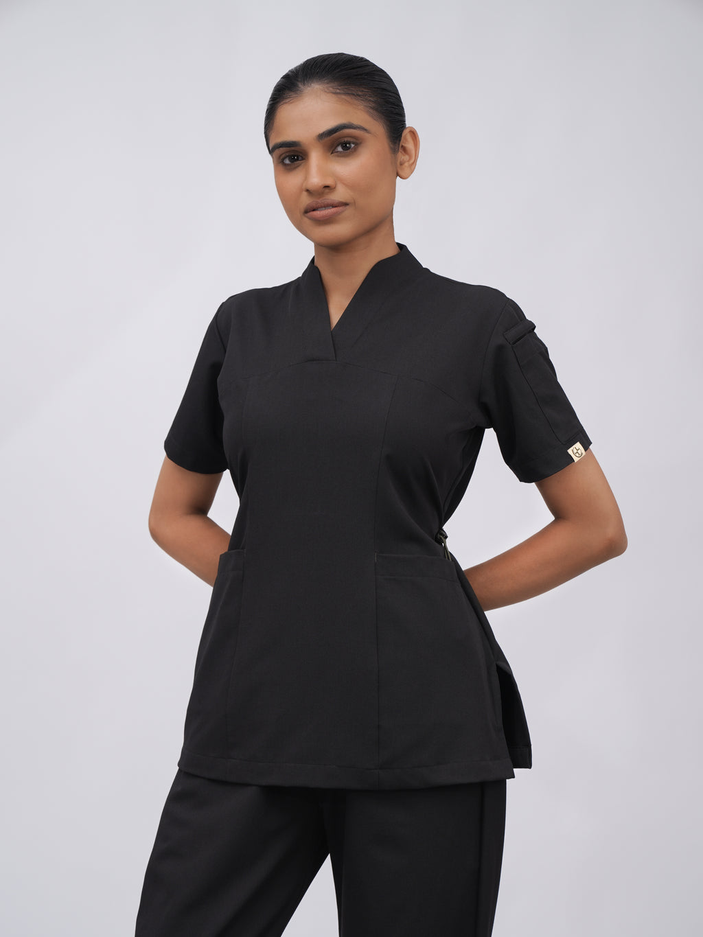 Sqwish premium scrub top for doctors - Black Magic - front view