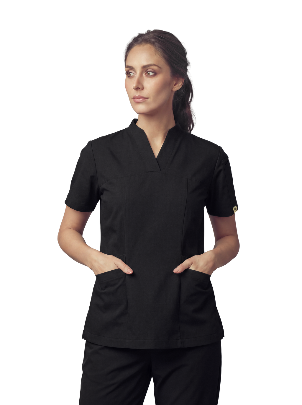 Sqwish premium scrub top for doctors - Black Magic - front view