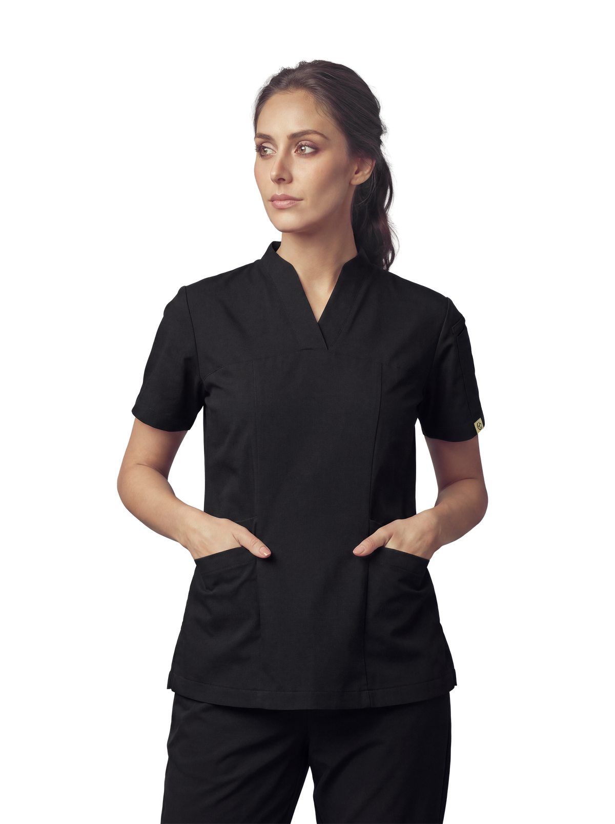 Sqwish premium scrub top for doctors - Black Magic - front view