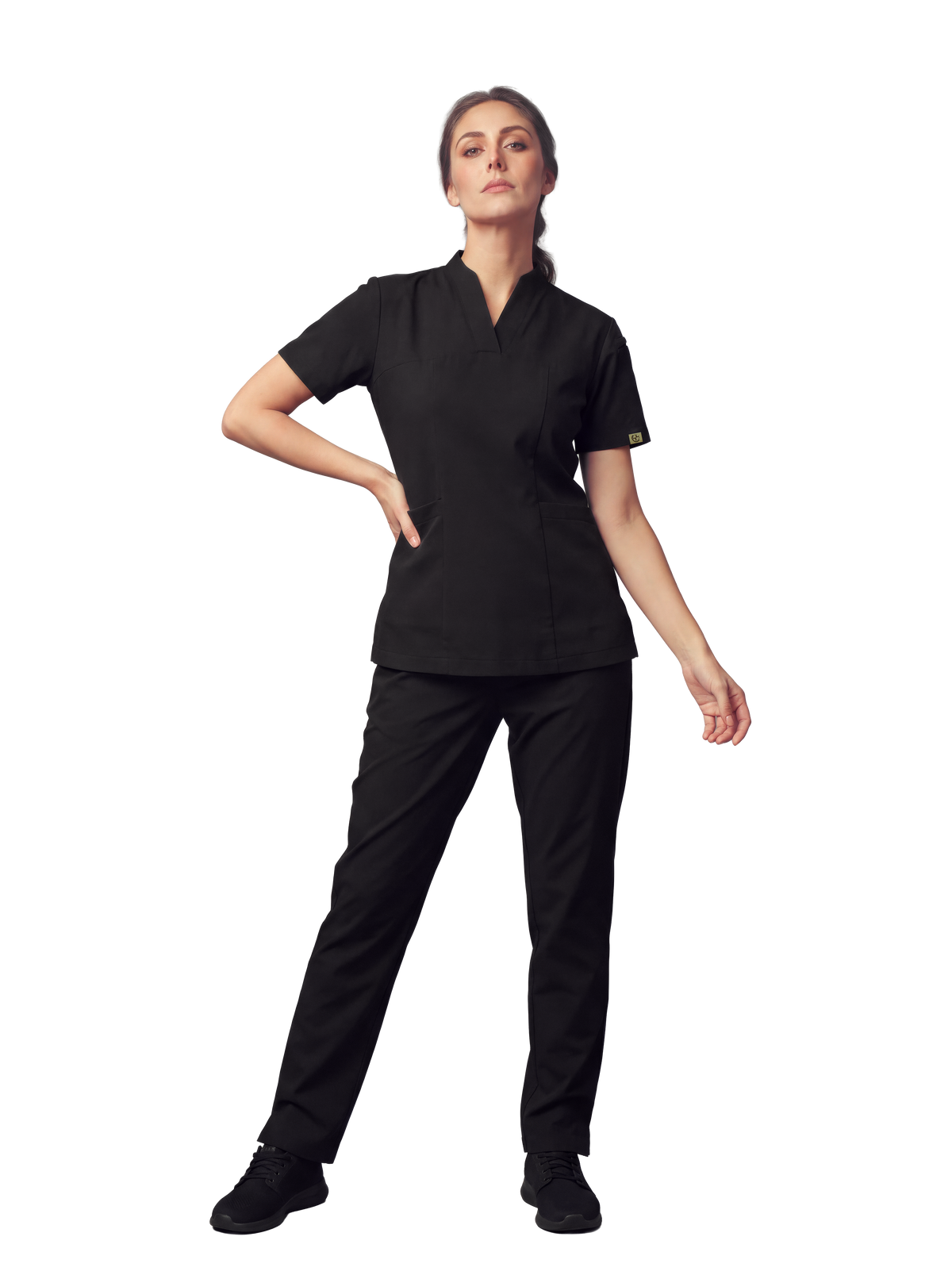 Sqwish premium scrub top for doctors - Black Magic - full front view