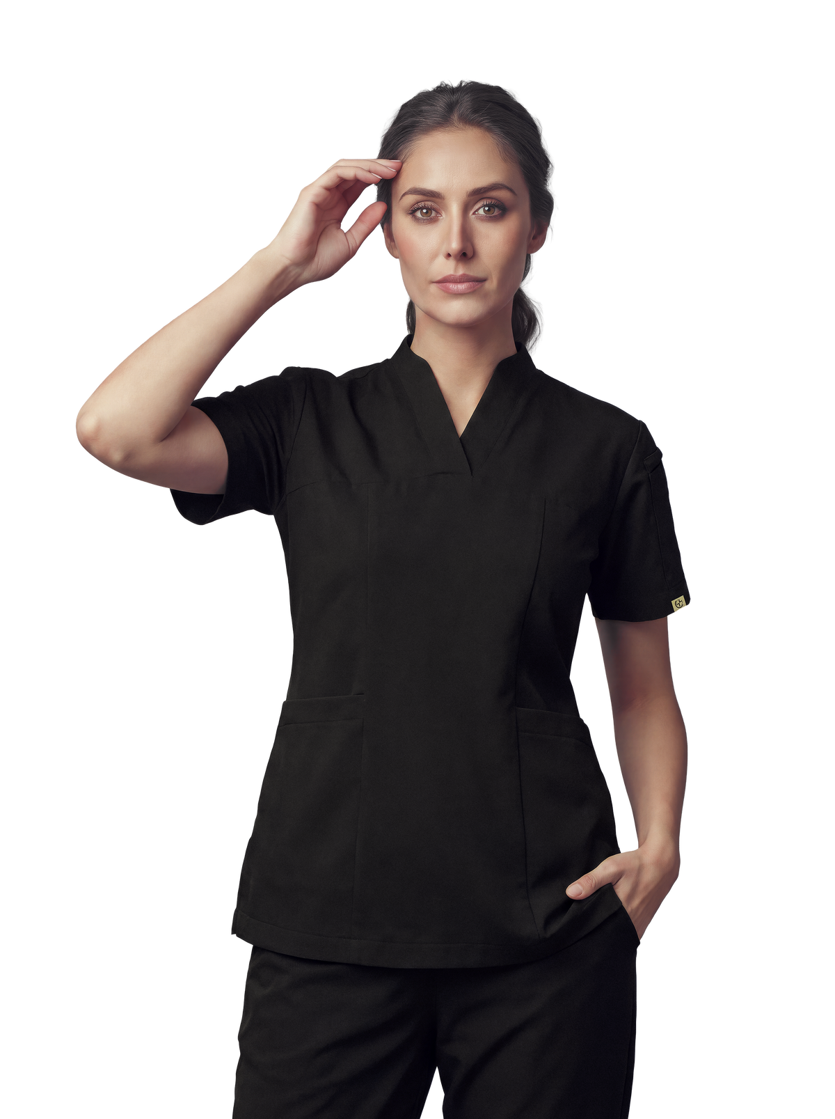Sqwish premium scrub top for doctors - Black Magic - worn on model