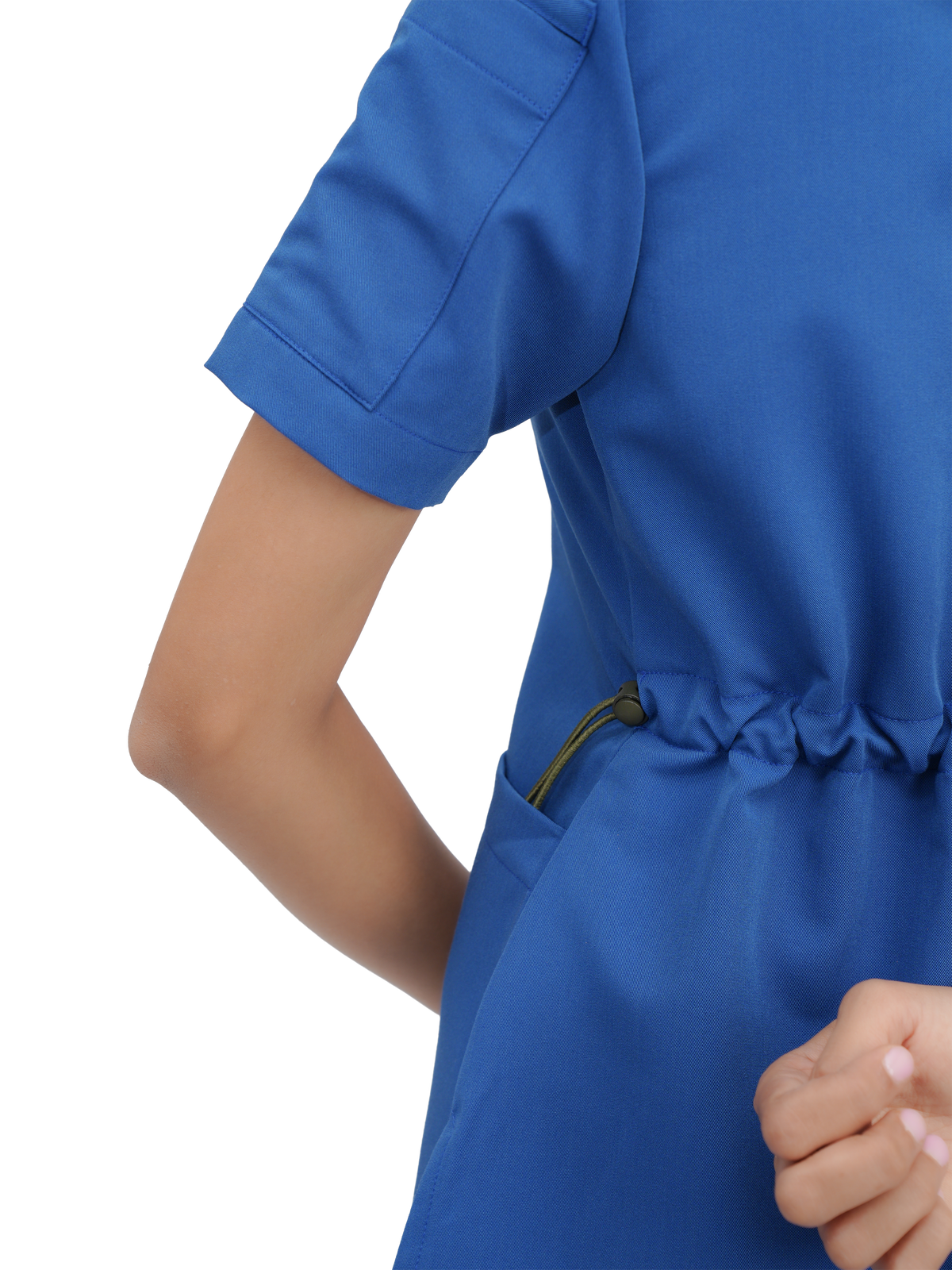 Sqwish premium scrub top for doctors - Blue Horse - adjustable side-cord detail