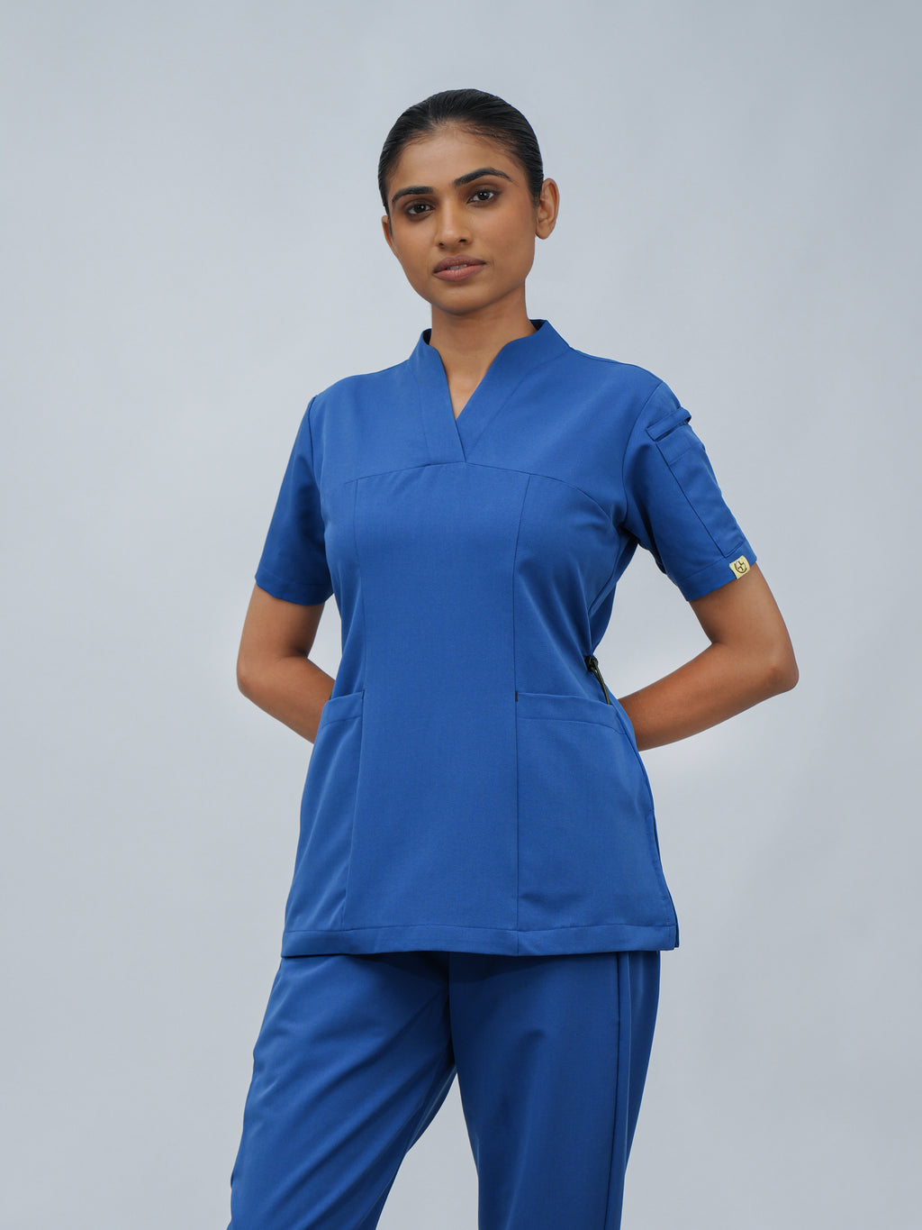 Sqwish premium scrub top for doctors - Blue Horse -  front view