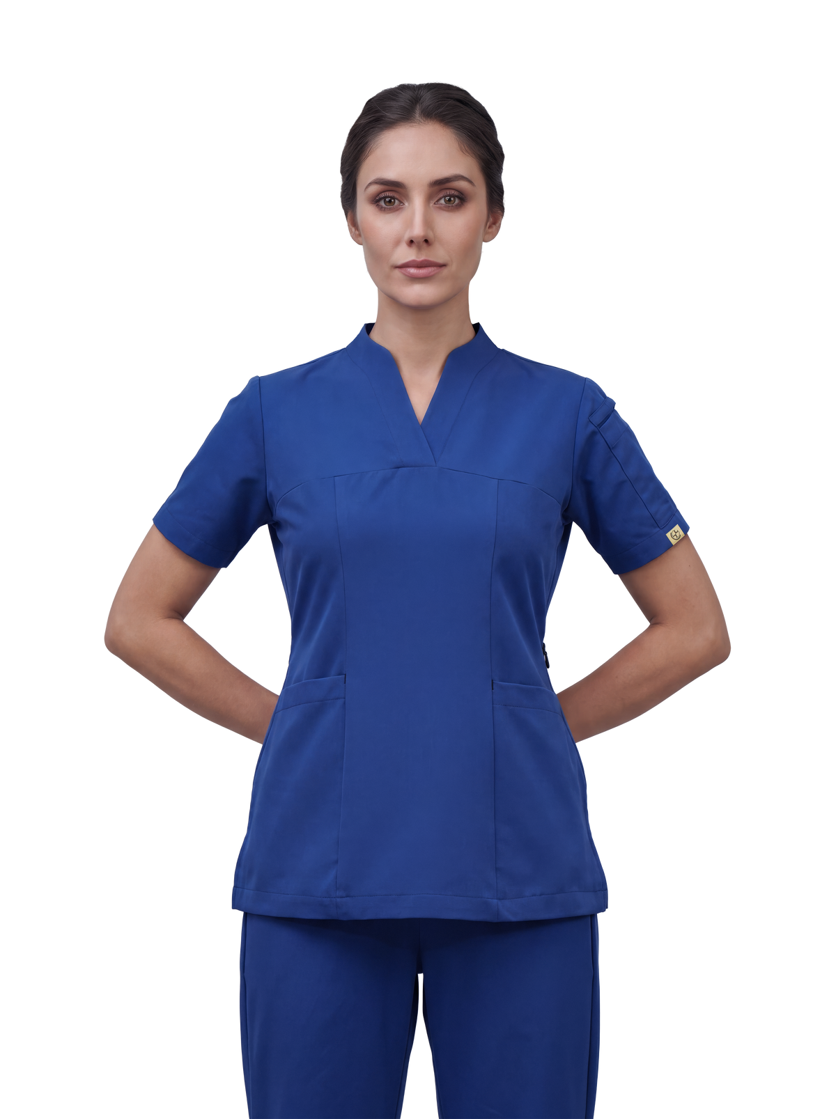 Sqwish premium scrub top for doctors - Blue Horse -  front view