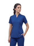 Sqwish premium scrub top for doctors - Blue Horse - worn on model