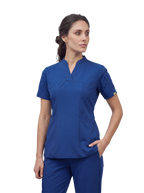 Sqwish premium scrub top for doctors - Blue Horse - worn on model