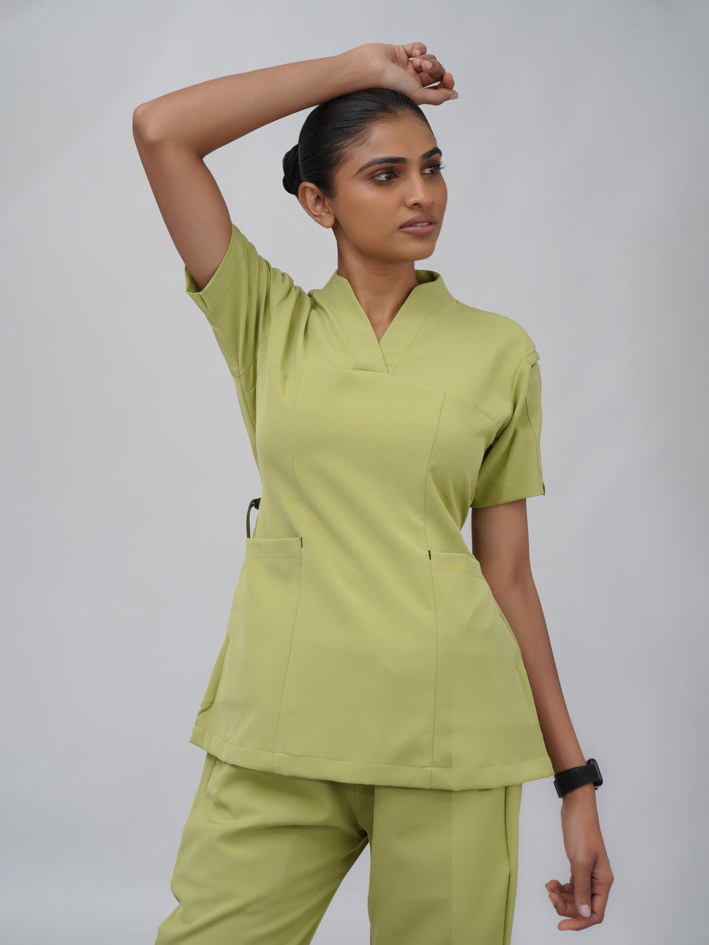 Sqwish premium scrub top for doctors - Cactus Candy - three-quarter side view