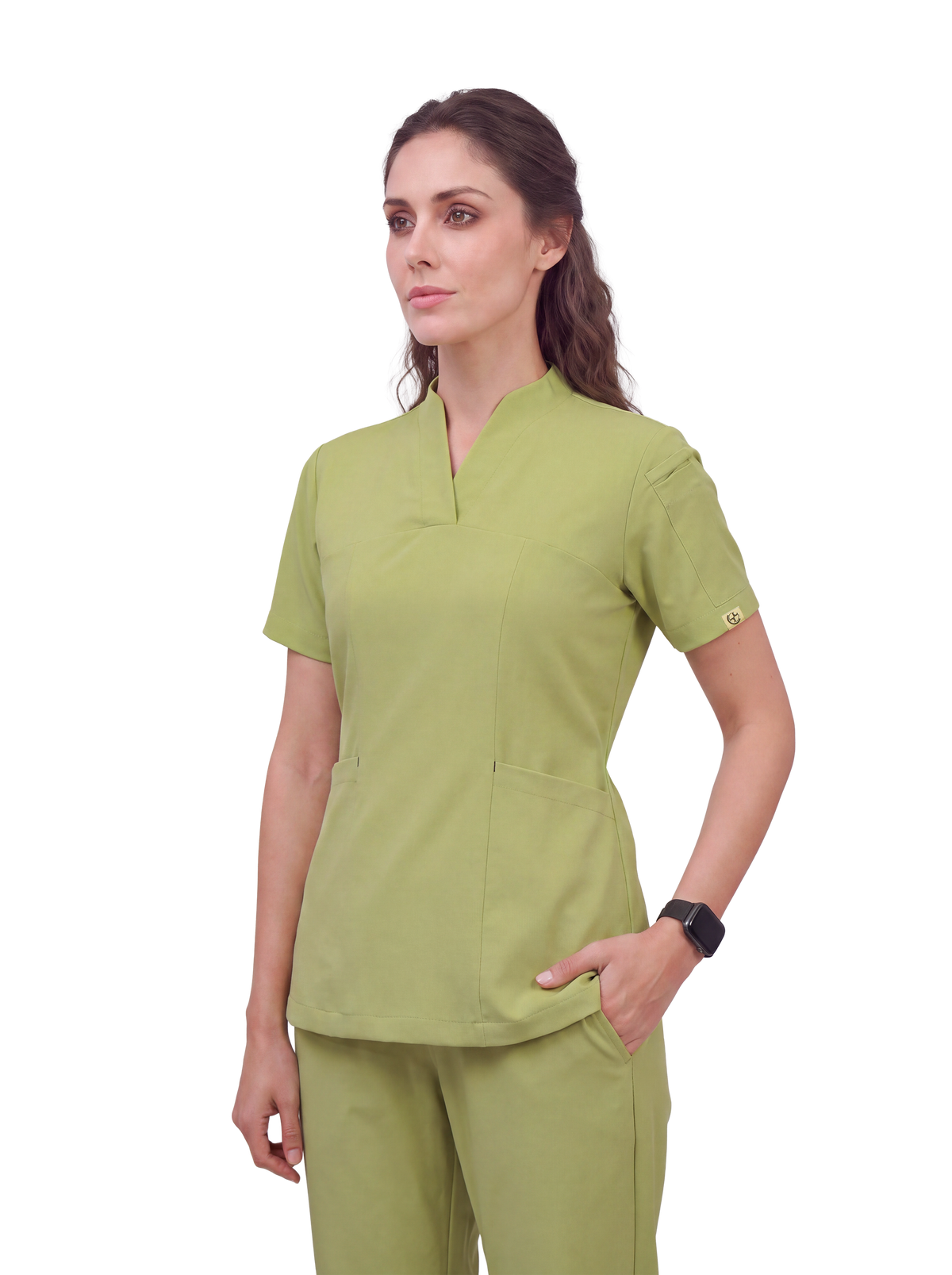 Sqwish premium scrub top for doctors - Cactus Candy - three-quarter side view