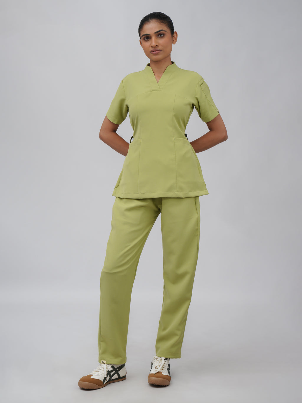 Sqwish premium scrub top for doctors - Cactus Candy - worn on model