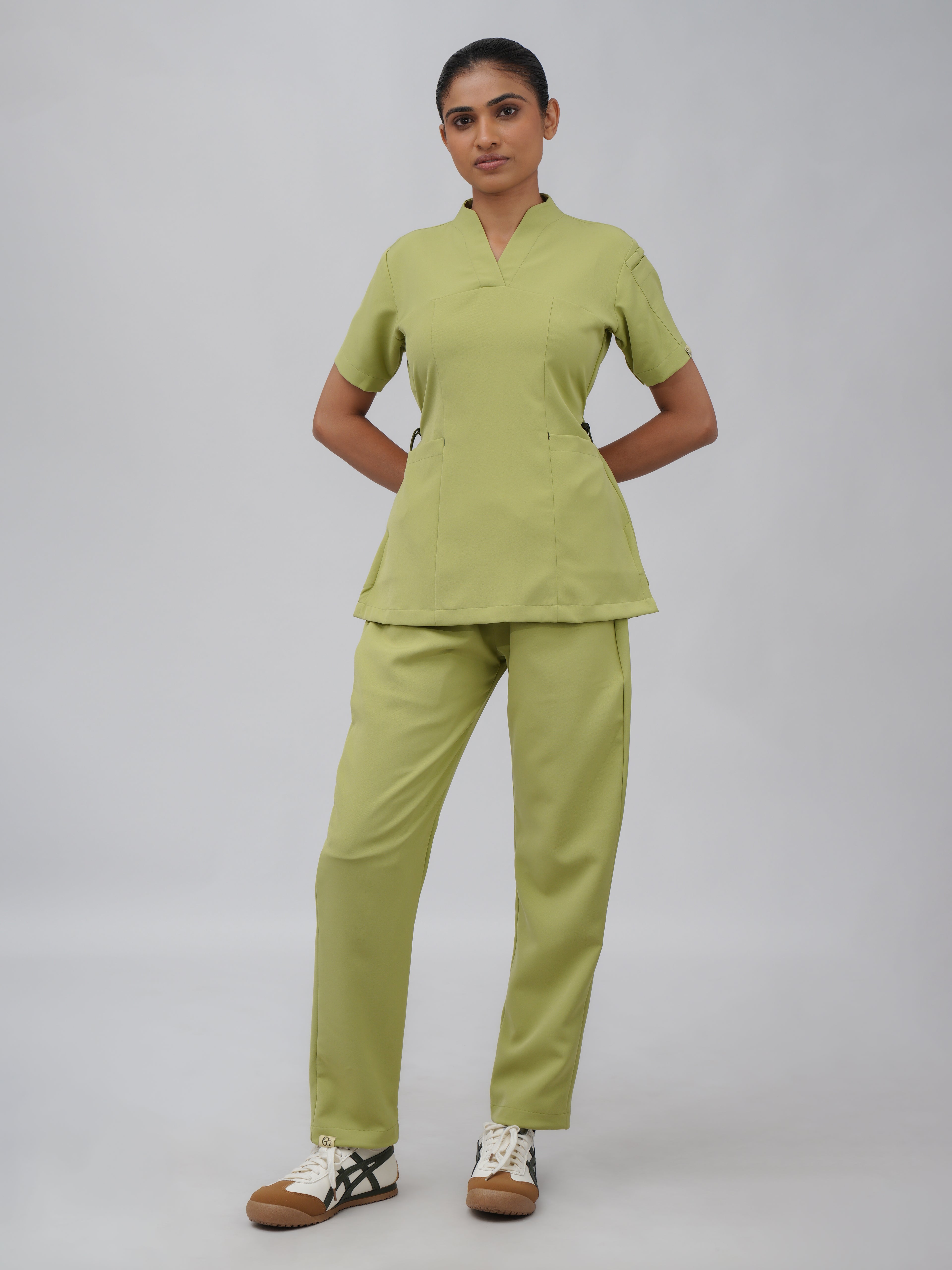 Sqwish premium scrub top for doctors - Cactus Candy - worn on model
