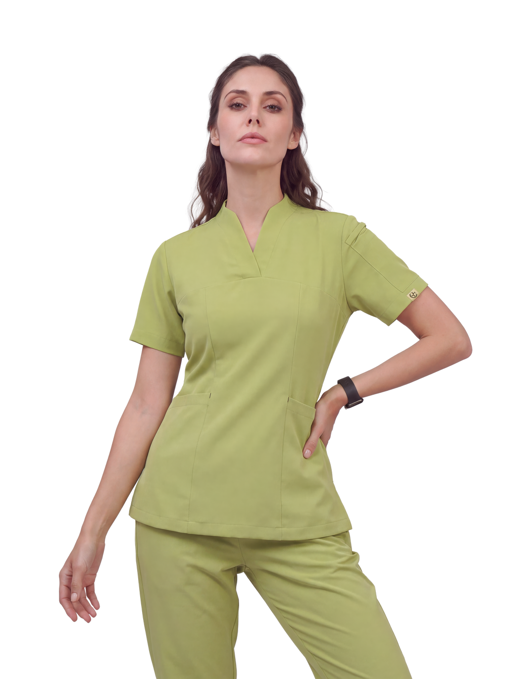 Sqwish premium scrub top for doctors - Cactus Candy - worn on model