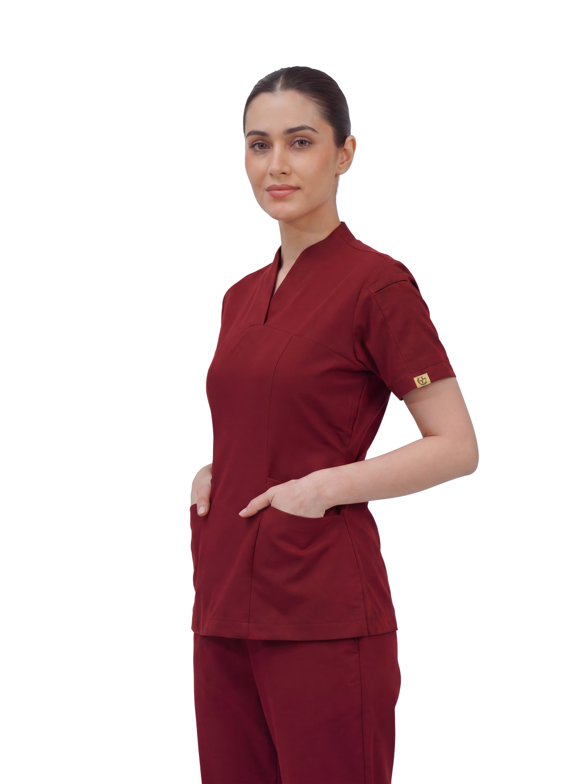 Sqwish premium scrub top for doctors - Cherry Jam - full 