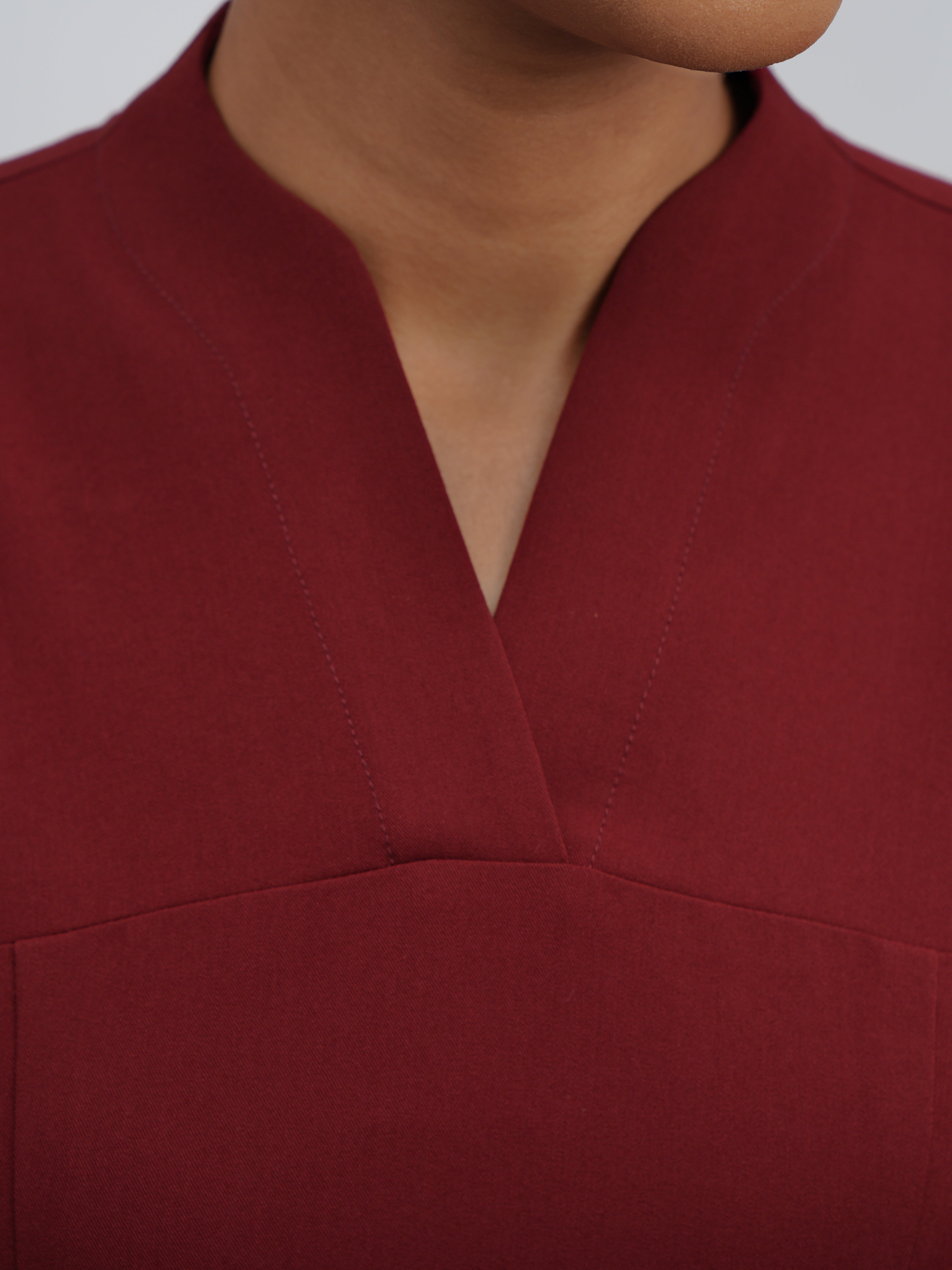 Sqwish premium scrub top for doctors - Cherry Jam  - structured v neck