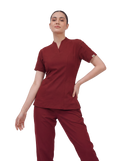 Sqwish premium scrub top for doctors - Cherry Jam - worn on model