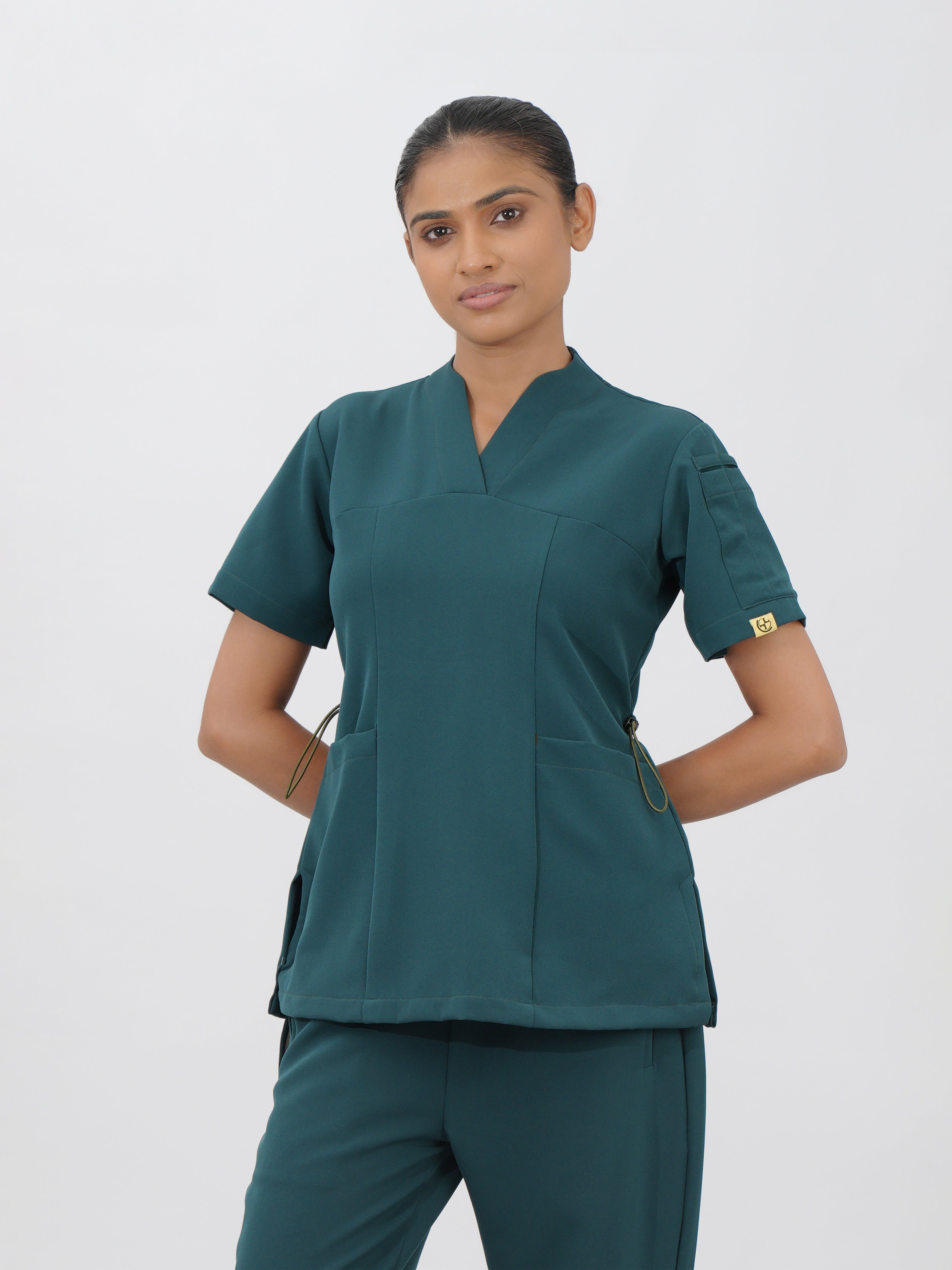 Sqwish premium scrub top for doctors - Frog Forest  -  front view