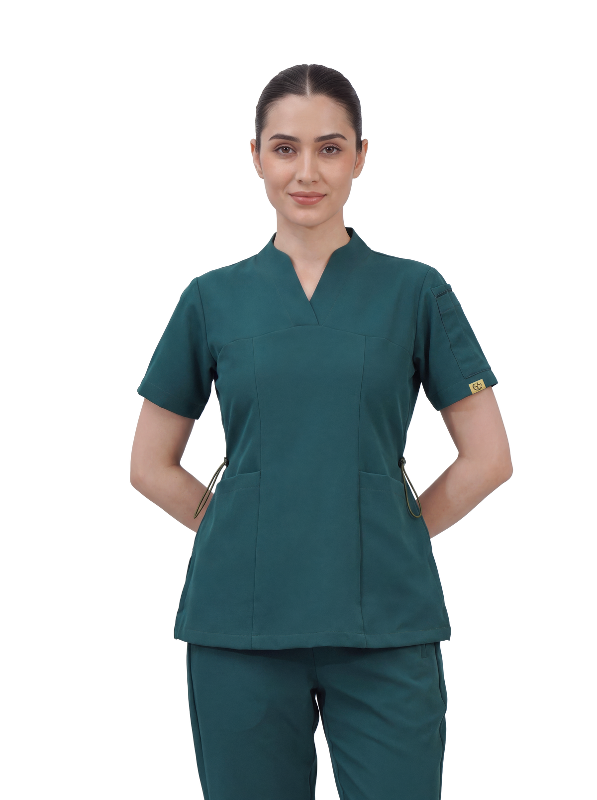 Sqwish premium scrub top for doctors - Frog Forest  -  front view