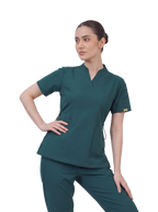Sqwish premium scrub top for doctors - Frog Forest - worn on model