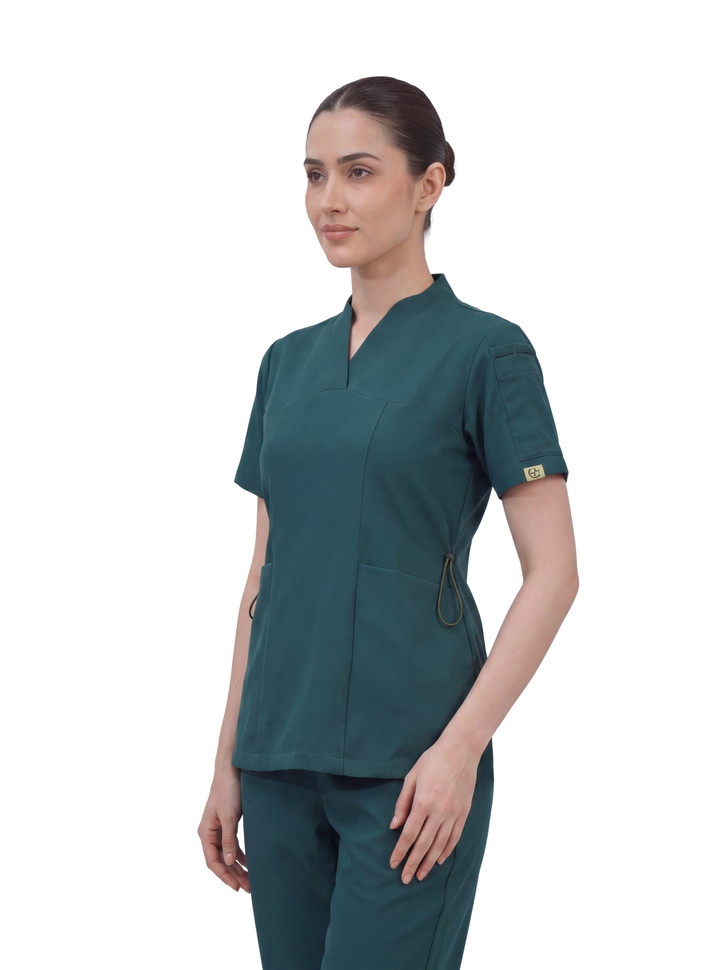 Sqwish premium scrub top for doctors - Frog Forest- side view