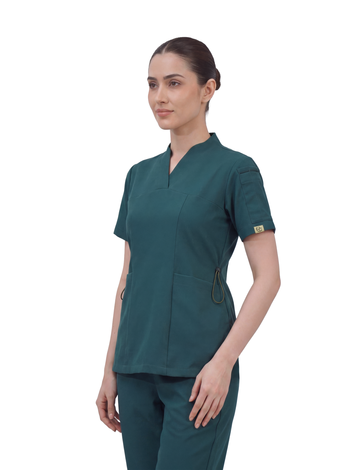 Sqwish premium scrub top for doctors - Frog Forest- side view
