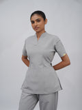 Sqwish premium scrub top for doctors - Pigeon Ash - front view