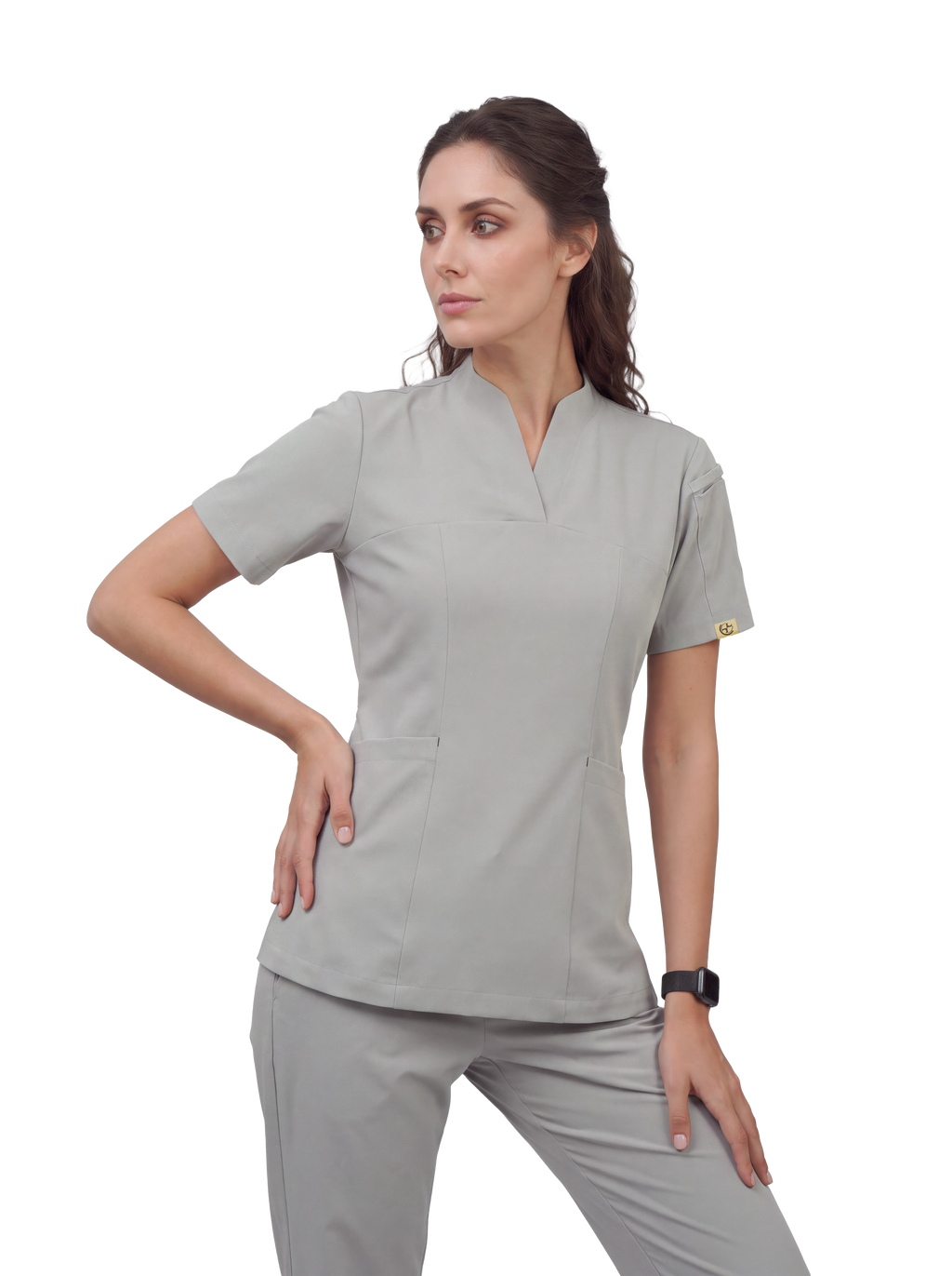 Sqwish premium scrub top for doctors - Pigeon Ash - front view
