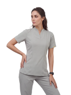 Sqwish premium scrub top for doctors - Pigeon Ash - front view