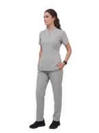Sqwish premium scrub top for doctors - Pigeon Ash - three-quarter side view